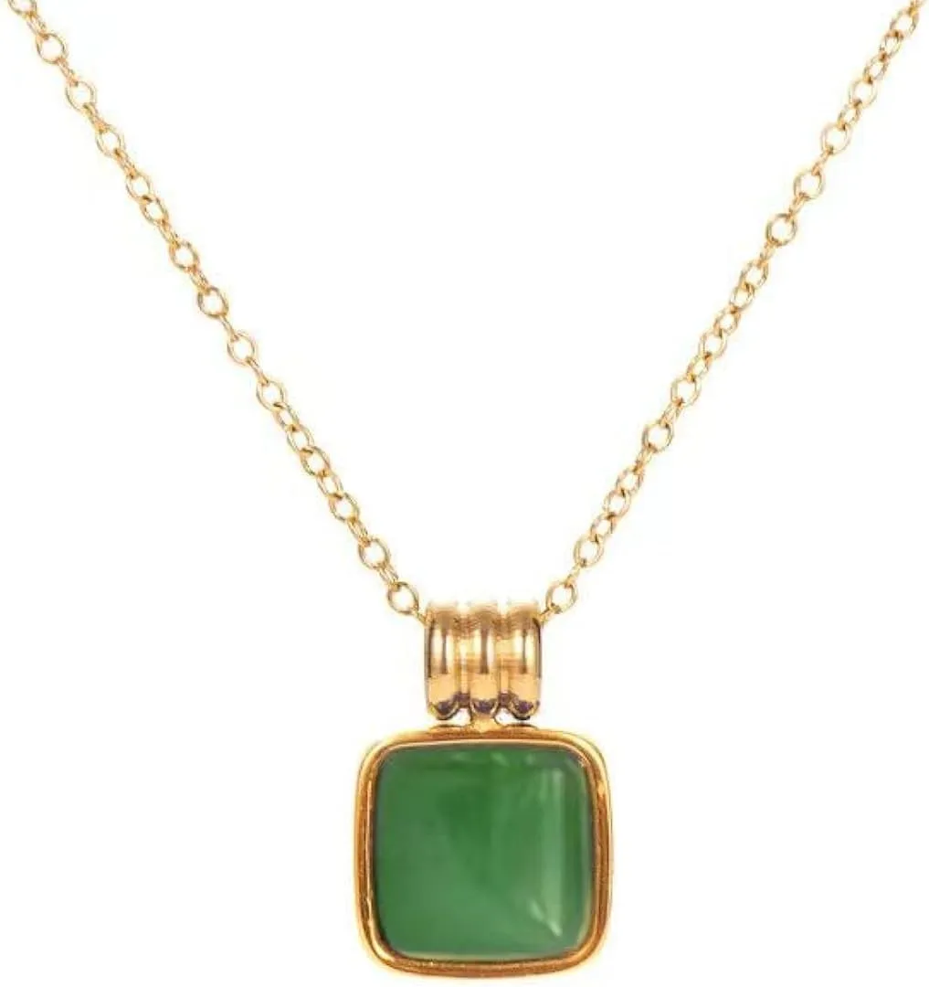 Natural Green Aventurine Stone Pendant Necklace for Women Dainty 18K Plated Gold Chain Choker Necklace,Layered Necklace,Jewelry Set Non Tarnish