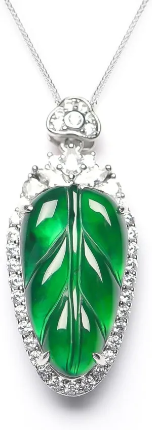 Natural Green Jade Leaf Pendant Necklace for Women - Handmade Gemstone Jewelry Gift