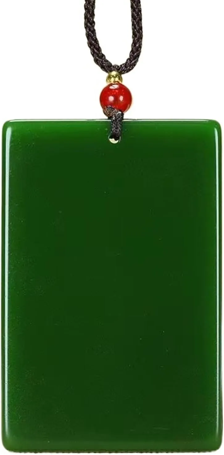 Natural Green Jade Rectangular Smooth Necklace Pendant Women Men Genuine Hetian Jades Stone Charms Amulet Gifts for Ladies