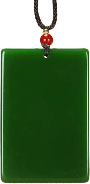 Natural Green Jade Rectangular Smooth Necklace Pendant Women Men Genuine Hetian Jades Stone Charms Amulet Gifts for Ladies