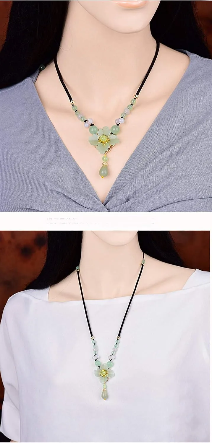 Natural Ladies Jade Earrings and Jade Necklace Set, Suitable for Mother's Day, Easter, Christmas