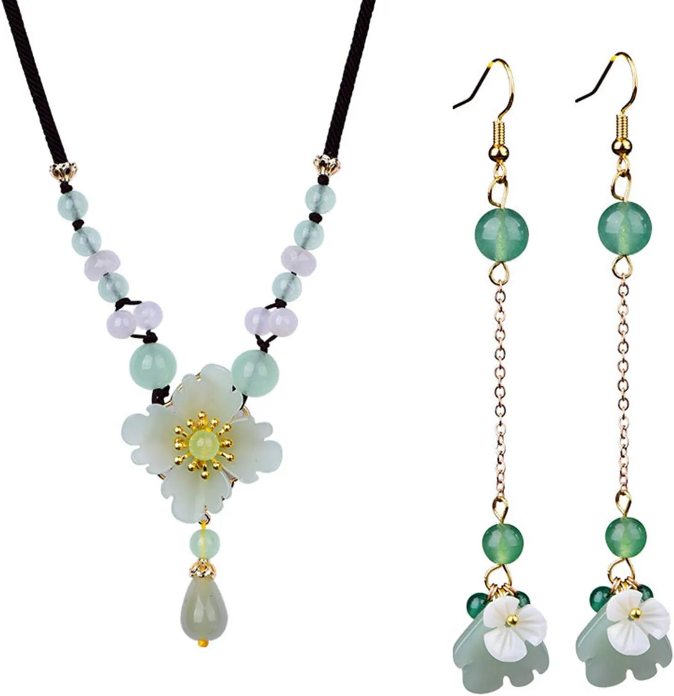 Natural Ladies Jade Earrings and Jade Necklace Set, Suitable for Mother's Day, Easter, Christmas