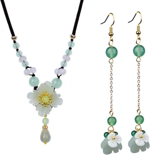 Natural Ladies Jade Earrings and Jade Necklace Set, Suitable for Mother's Day, Easter, Christmas
