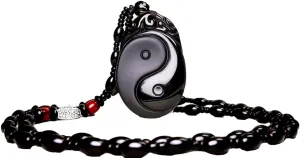 Natural Obsidian Necklace Lucky Amulet Protection Pendant with Dragon phoenix wolf's head Buddha Guanyin Kwan Yin A Certified Obsidian Women's Necklaces Men's Necklaces