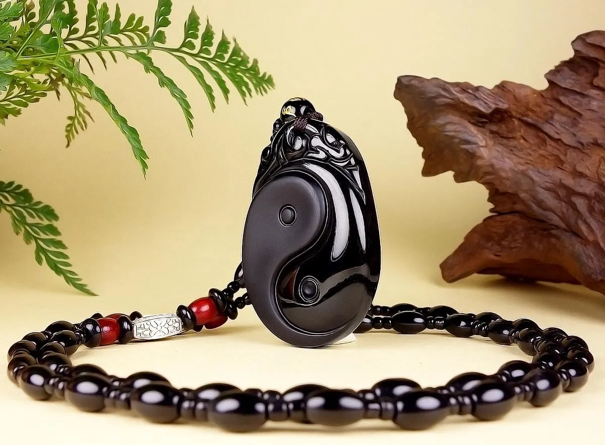 Natural Obsidian Necklace Lucky Amulet Protection Pendant with Dragon phoenix wolf's head Buddha Guanyin Kwan Yin A Certified Obsidian Women's Necklaces Men's Necklaces