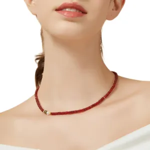 Natural Red Agate Carnelian Necklace for Women Girl, Asymmetric Design Handmade Dainty Red Agate Choker Beaded Necklace with Natural Hetian Jade & Crystals Pearl (Adjustable Size 15.7 2'')