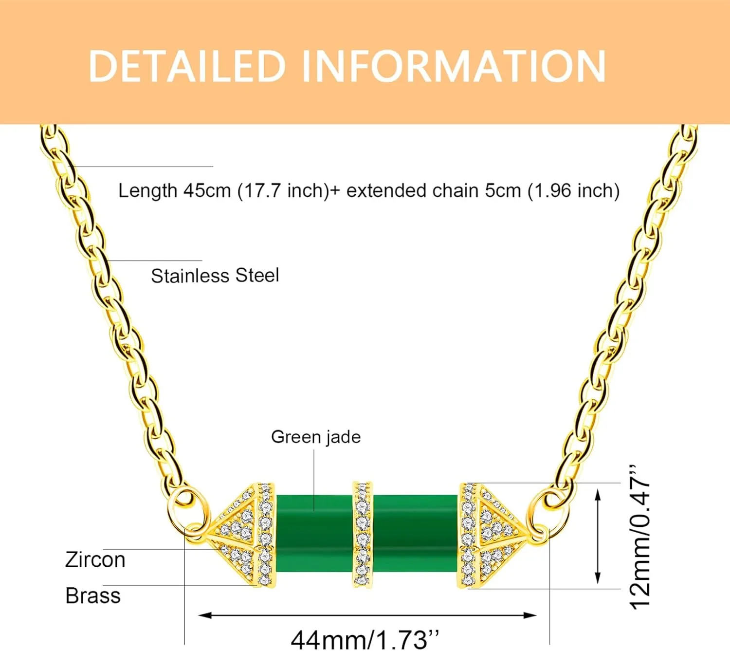 Natural Stone Crystal Fashion Necklace | Hexagonal Healing Gemstone CZ Bullet Cubic Zirconia Pendant for Women | Healing Energy Reiki Jewelry with 18" 2" Extended Chain - YA4825