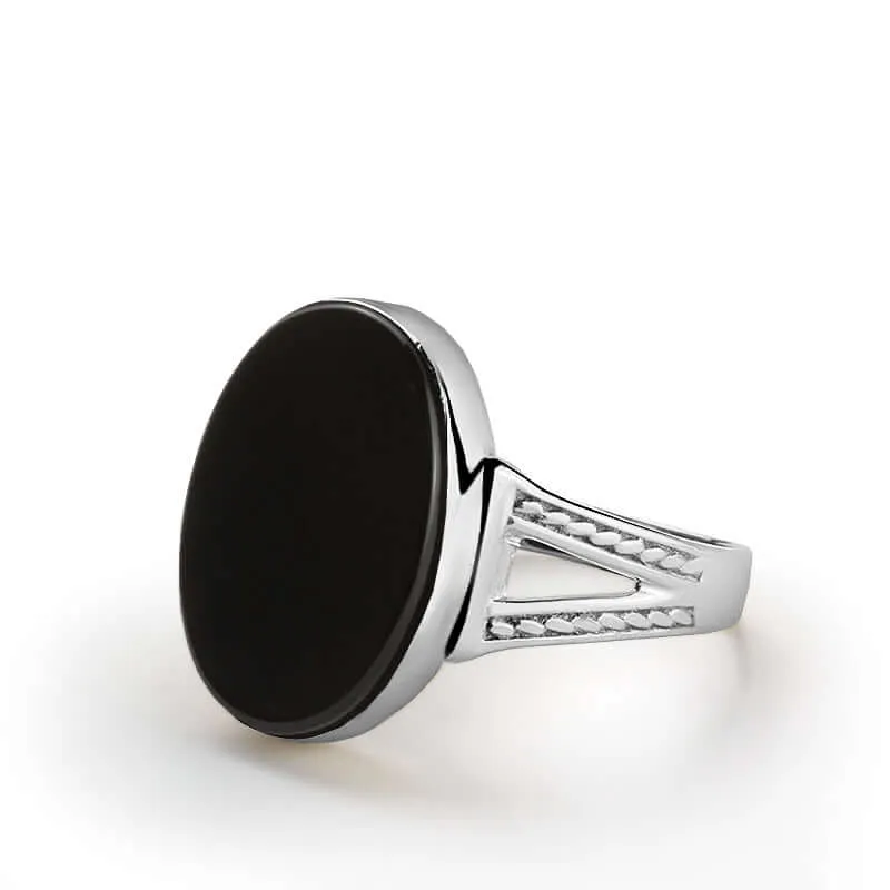 Natural Stone Men's Ring 925 Sterling Silver Simple Band