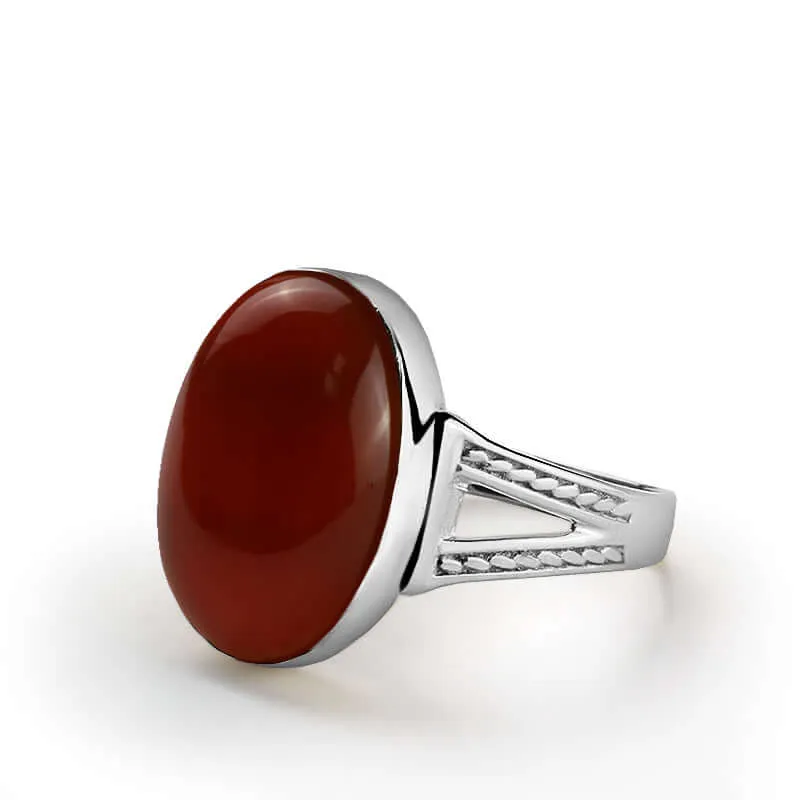 Natural Stone Men's Ring 925 Sterling Silver Simple Band