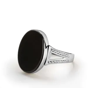 Natural Stone Men's Ring 925 Sterling Silver Simple Band