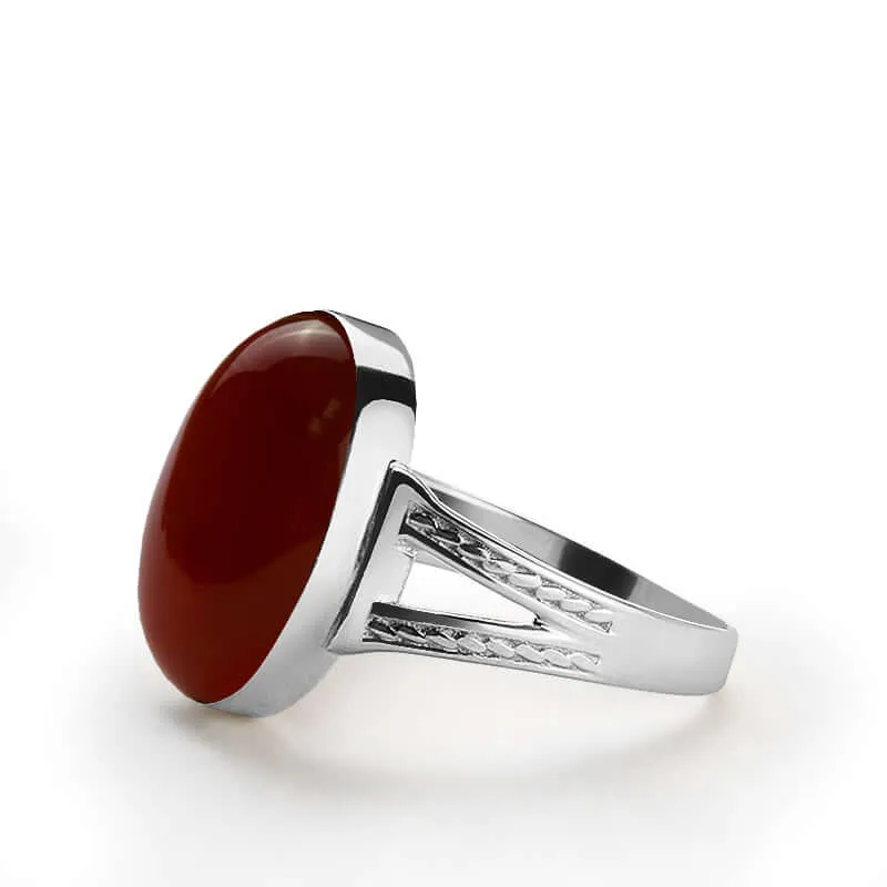 Natural Stone Men's Ring 925 Sterling Silver Simple Band