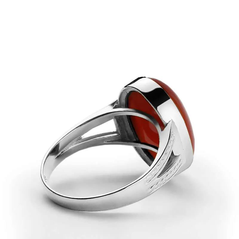 Natural Stone Men's Ring 925 Sterling Silver Simple Band
