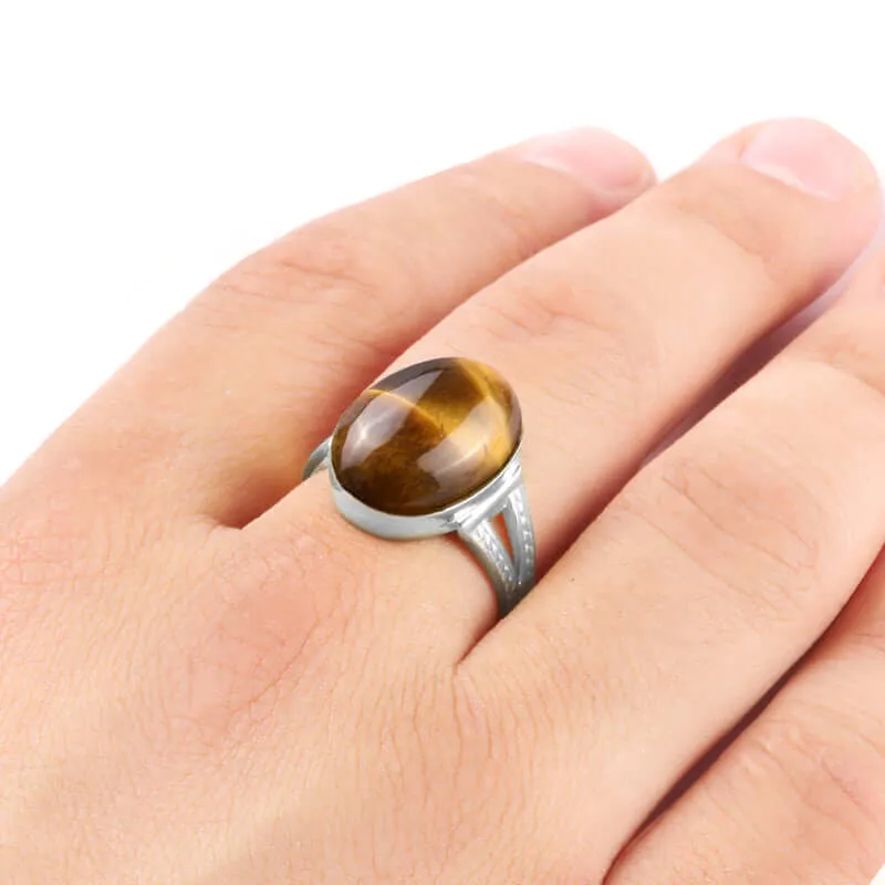Natural Stone Men's Ring 925 Sterling Silver Simple Band