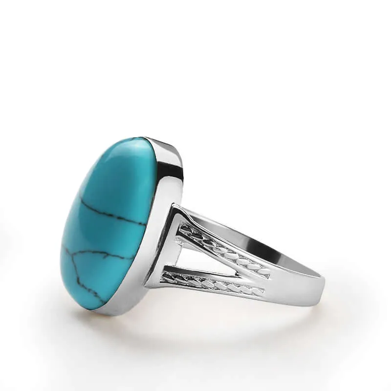 Natural Stone Men's Ring 925 Sterling Silver Simple Band