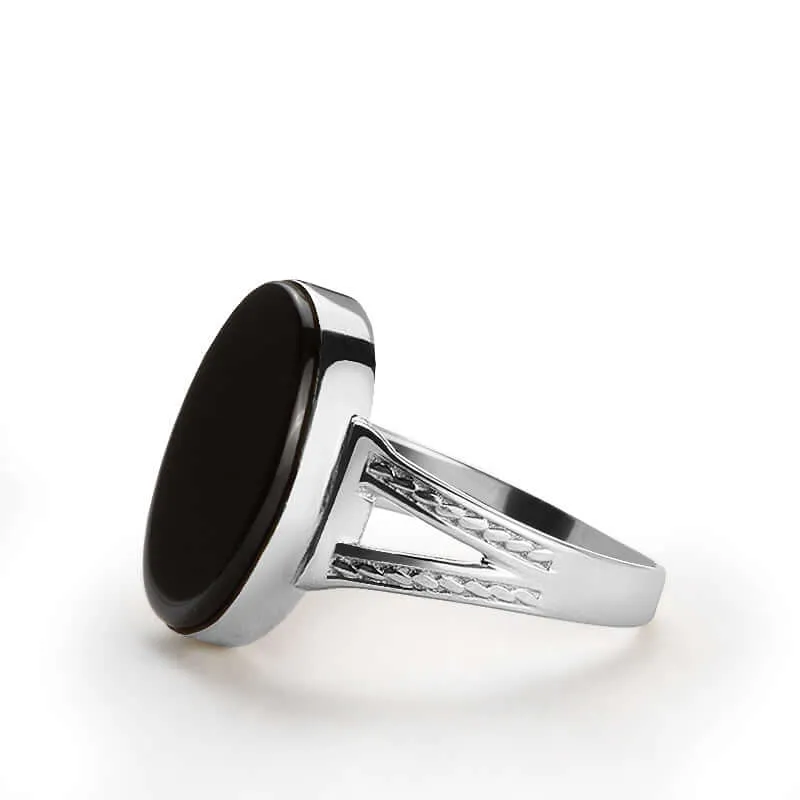 Natural Stone Men's Ring 925 Sterling Silver Simple Band