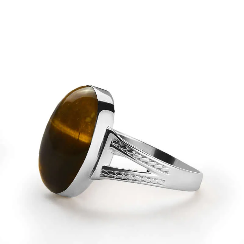 Natural Stone Men's Ring 925 Sterling Silver Simple Band