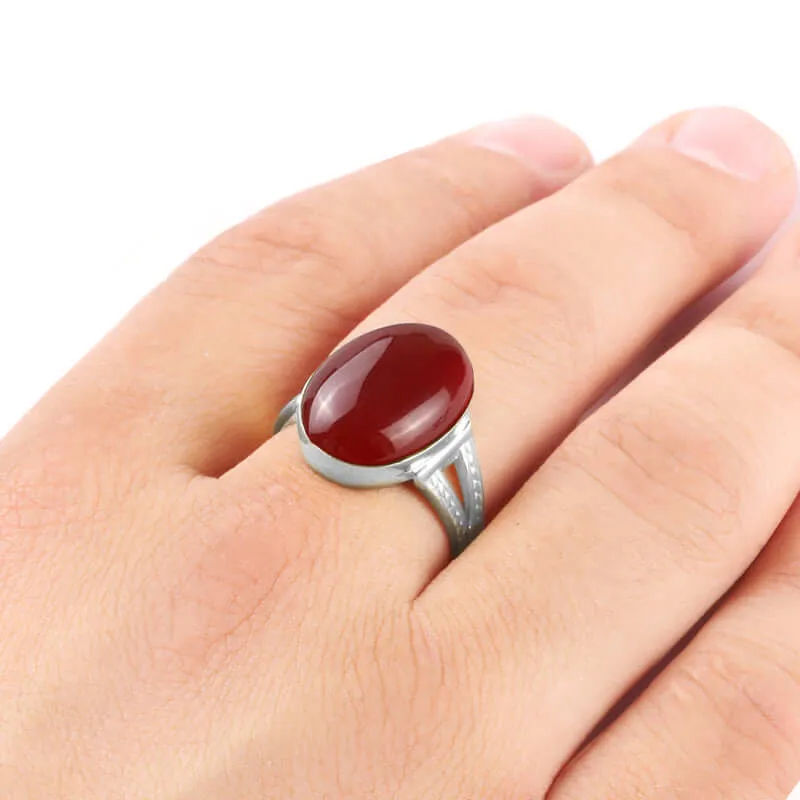 Natural Stone Men's Ring 925 Sterling Silver Simple Band