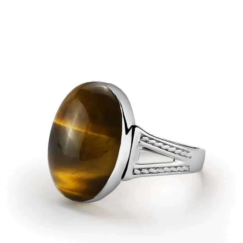 Natural Stone Men's Ring 925 Sterling Silver Simple Band