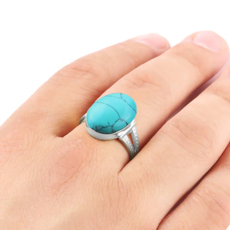 Natural Stone Men's Ring 925 Sterling Silver Simple Band