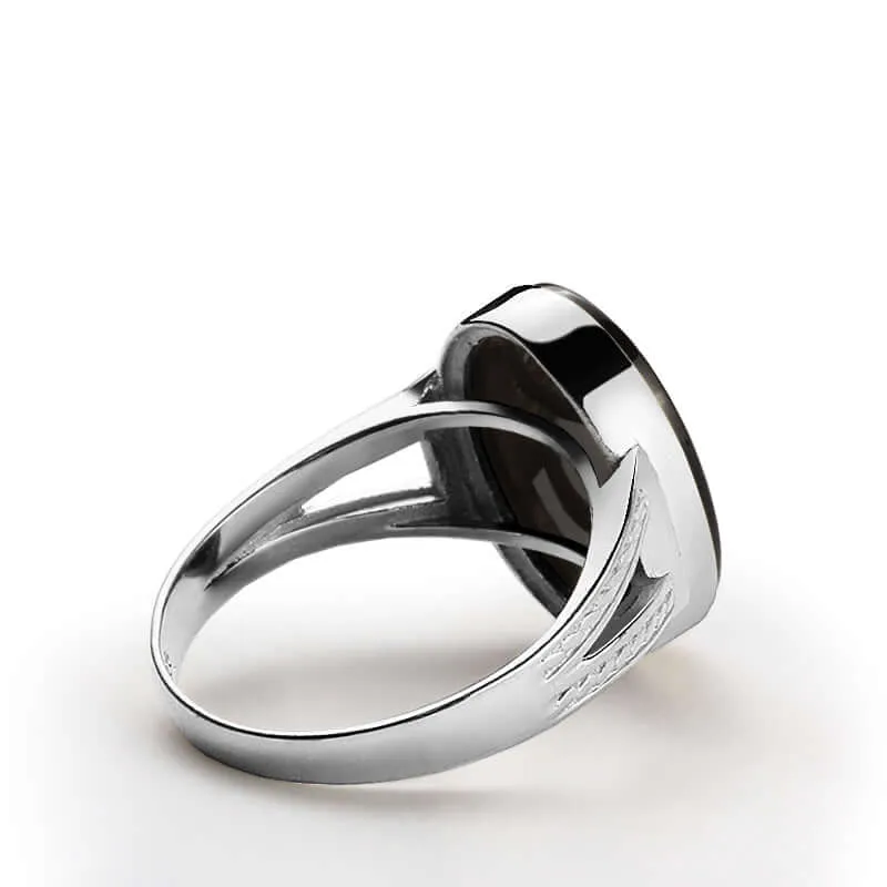 Natural Stone Men's Ring 925 Sterling Silver Simple Band