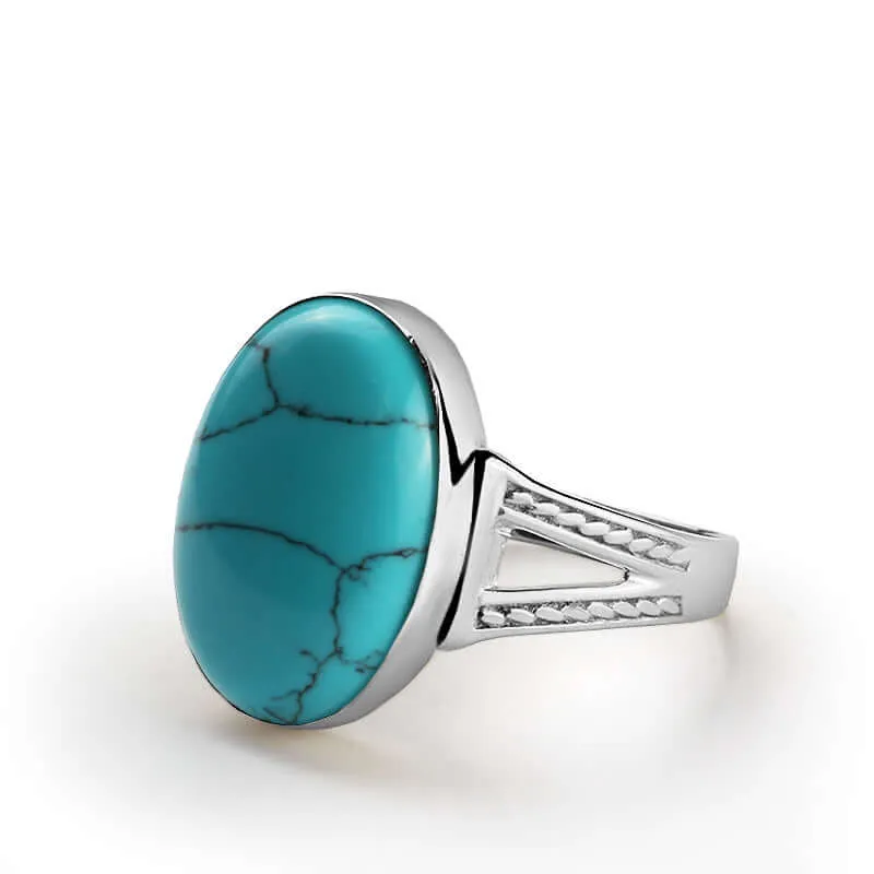 Natural Stone Men's Ring 925 Sterling Silver Simple Band