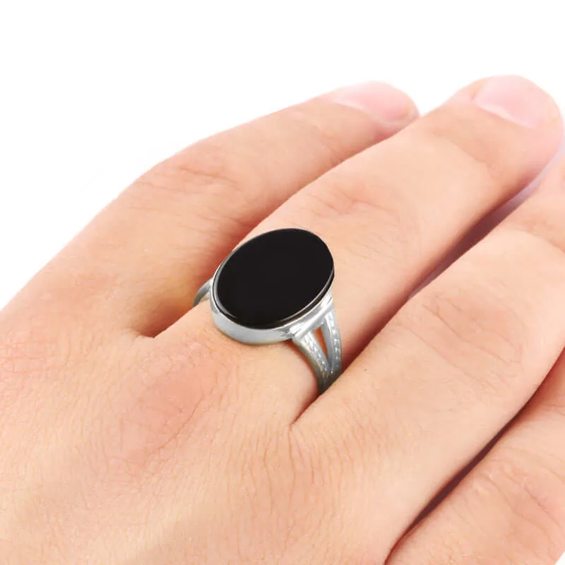 Natural Stone Men's Ring 925 Sterling Silver Simple Band