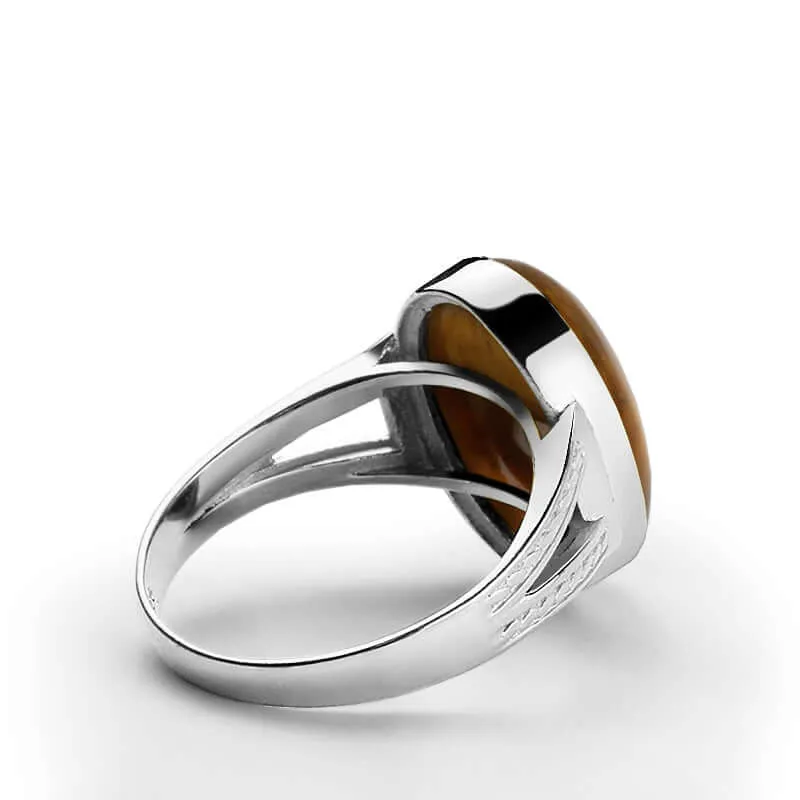 Natural Stone Men's Ring 925 Sterling Silver Simple Band