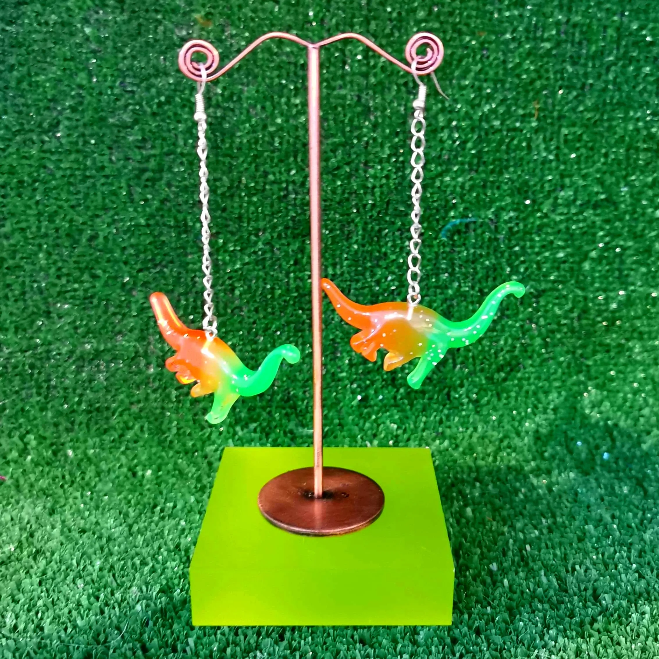 Neon Dino Dangly Earrings