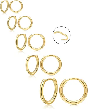 NEVEGE Small Gold Hoop Earrings for Women 14K Gold Plated Hypoallergenic Gold Huggie Hoop Earrings Lightweight Cartilage Gold Earrings for Women Girls 6/8/10/12/14mm (5 Pairs)