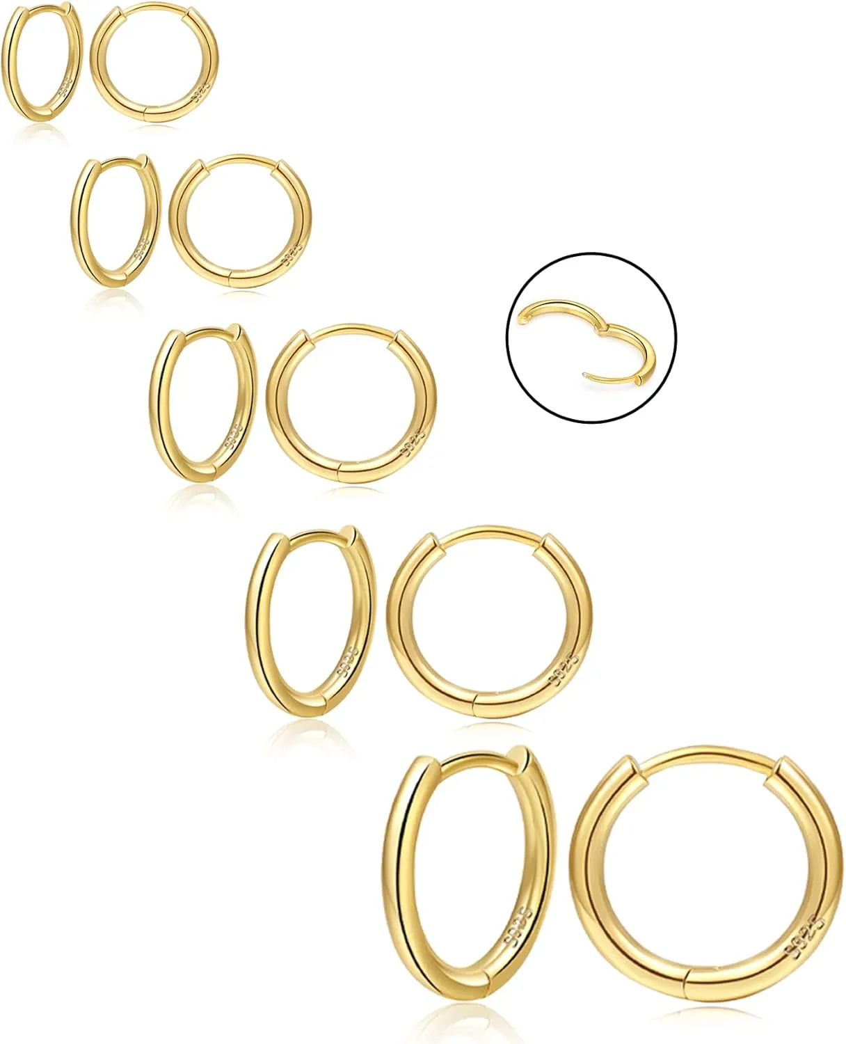 NEVEGE Small Gold Hoop Earrings for Women 14K Gold Plated Hypoallergenic Gold Huggie Hoop Earrings Lightweight Cartilage Gold Earrings for Women Girls 6/8/10/12/14mm (5 Pairs)