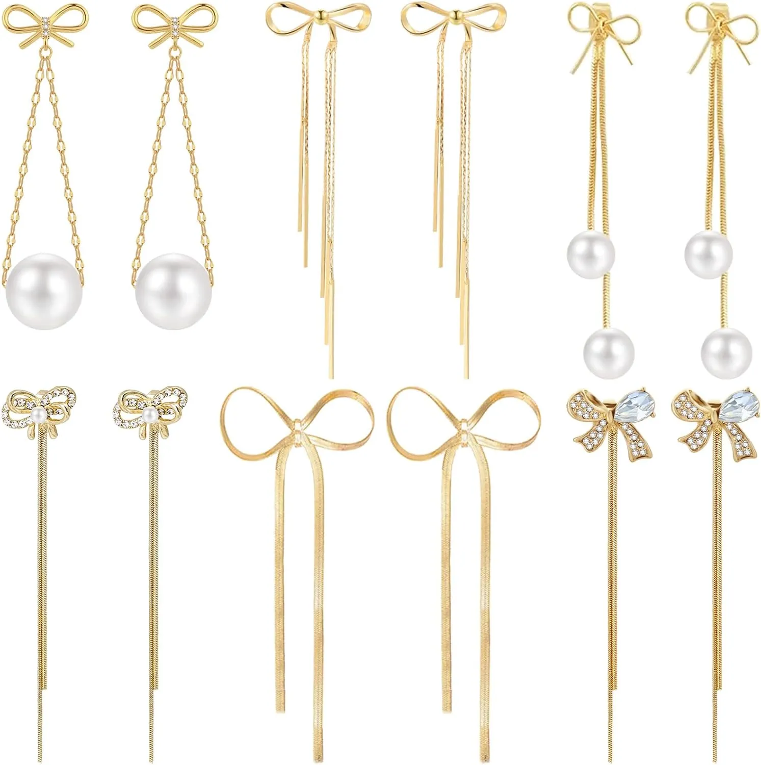 NEWITIN 6 Pairs Gold Earrings for Women Hypoallergenic Statement Earring 14K Gold Plated Dangle Earring Lightweight Chunky Geometric Stud Earrings Set for Women