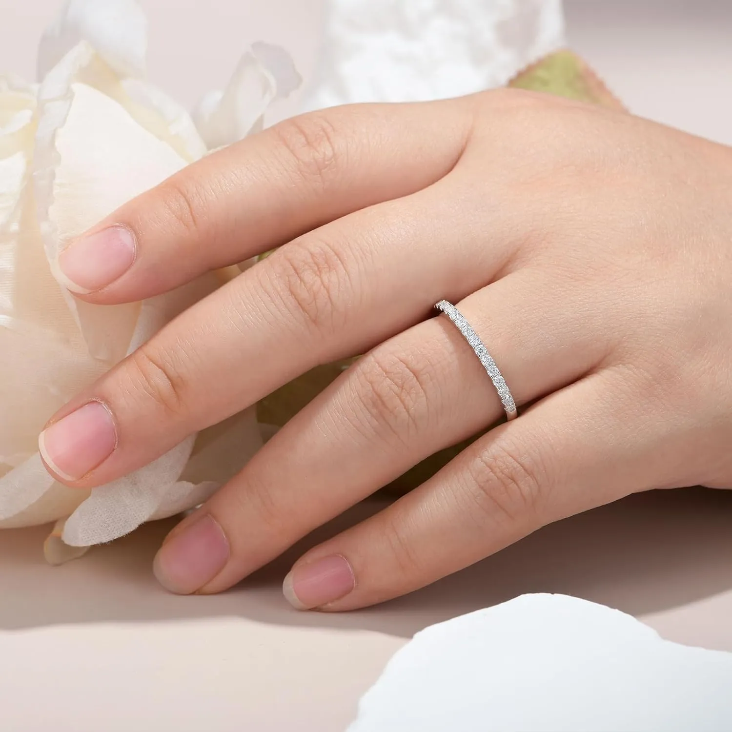 Newshe Jewellery Moissanite Eternity Rings for Women Wedding Bands 925 Sterling Silver Round Engagement Ring Size 5-10