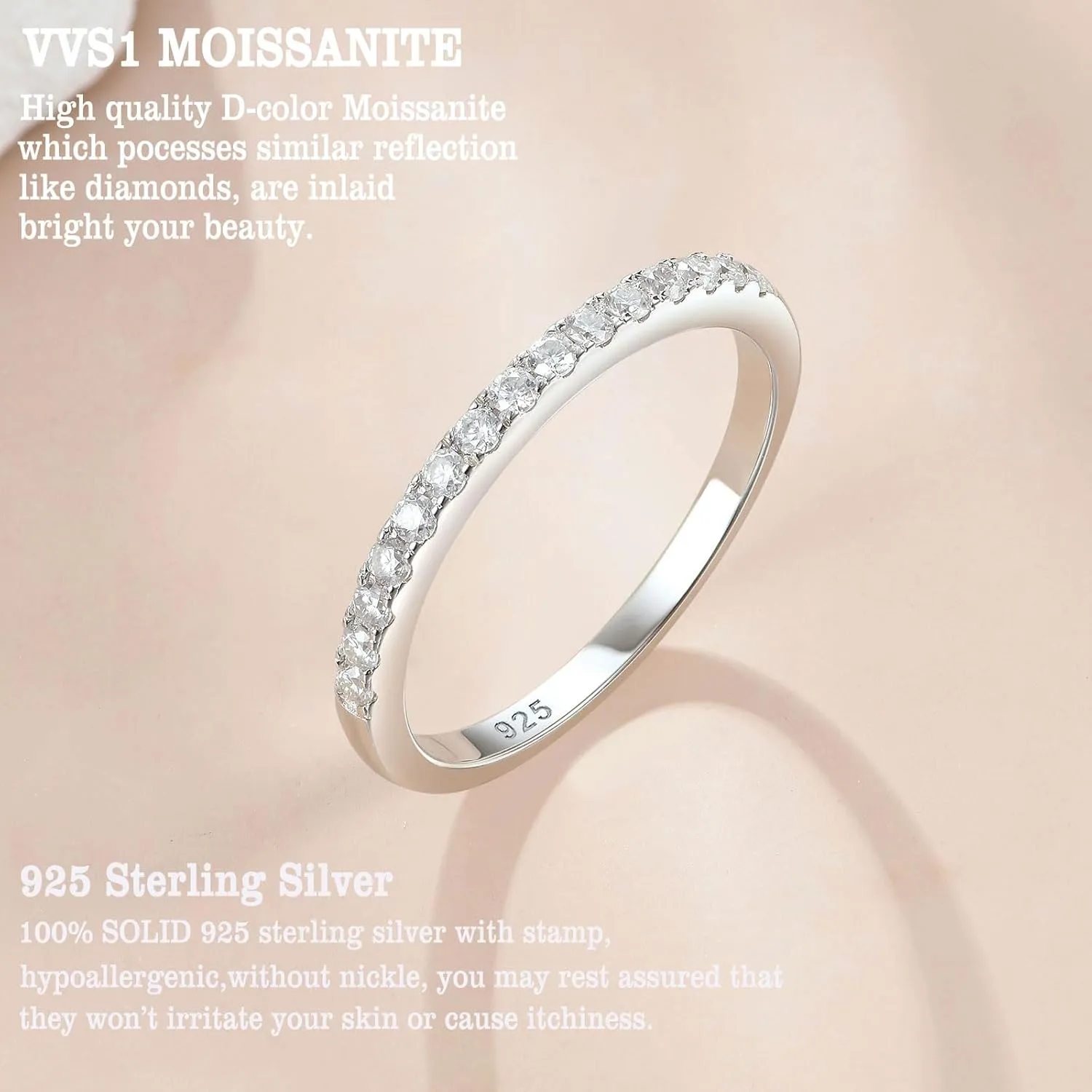 Newshe Jewellery Moissanite Eternity Rings for Women Wedding Bands 925 Sterling Silver Round Engagement Ring Size 5-10
