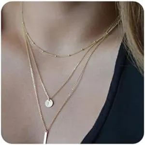 Octwine Boho 3 Tier Sequins Layered Necklaces for Women Multilayer Adjustable Dainty Simple Punk Chain Gold Silver Layered Choker Necklaces for Women (Gold)