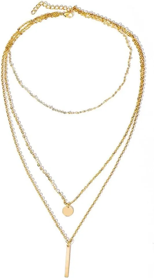 Octwine Boho 3 Tier Sequins Layered Necklaces for Women Multilayer Adjustable Dainty Simple Punk Chain Gold Silver Layered Choker Necklaces for Women (Gold)