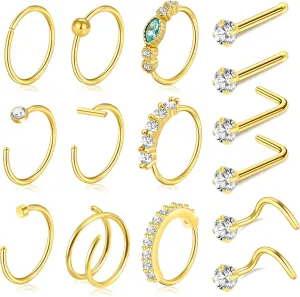 ONESING 27-60 Pcs Nose Rings for Women Nose Piercing Jewelry Silver Nose Rings Studs 20G Surgical Nose Rings Hoops Nose Rings L Shaped Studs Screw Stainless Steel Nose Piercings for Women Men