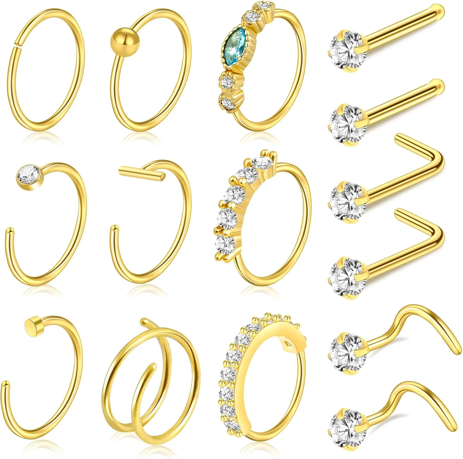 ONESING 27-60 Pcs Nose Rings for Women Nose Piercing Jewelry Silver Nose Rings Studs 20G Surgical Nose Rings Hoops Nose Rings L Shaped Studs Screw Stainless Steel Nose Piercings for Women Men