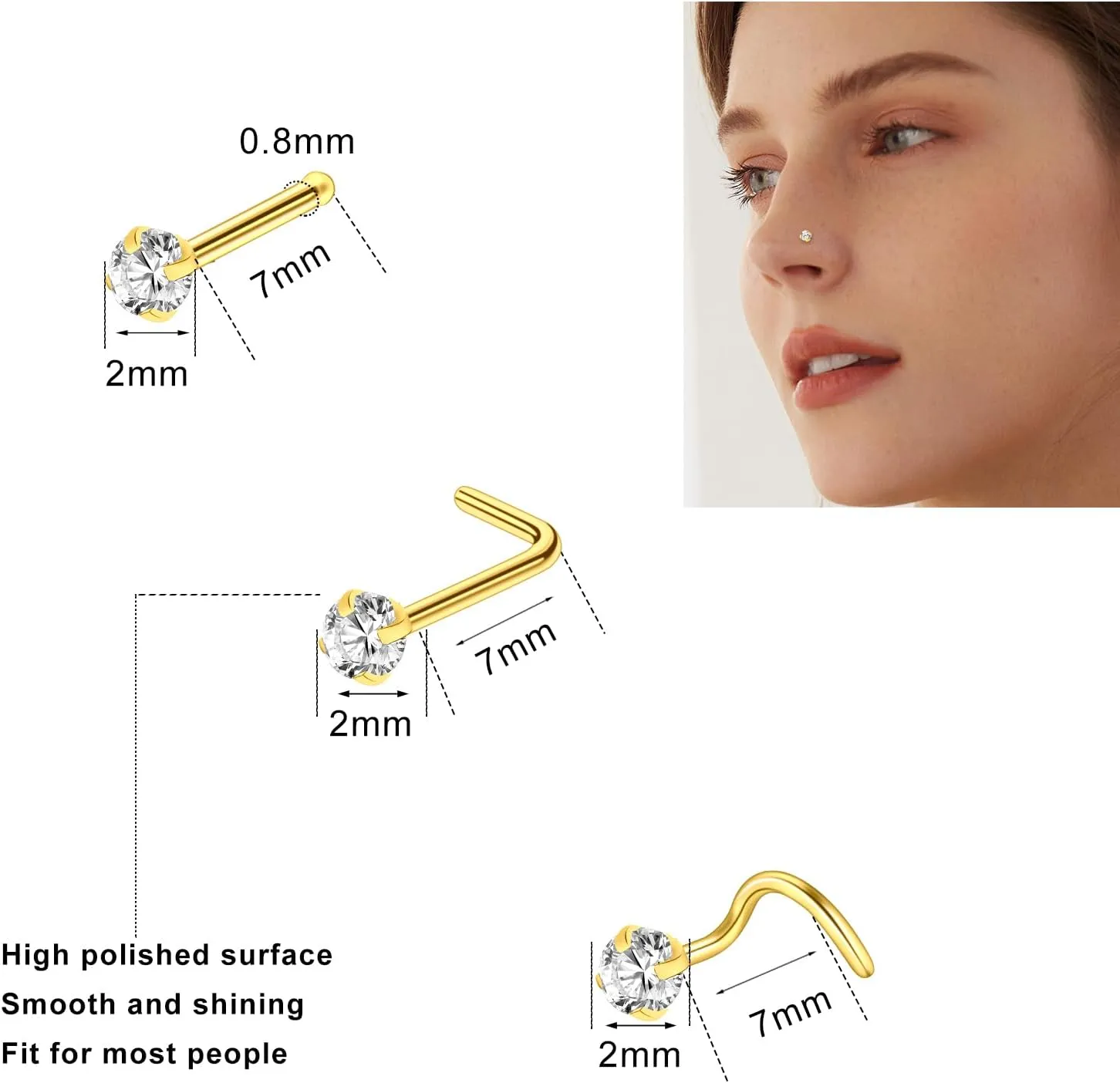 ONESING 27-60 Pcs Nose Rings for Women Nose Piercing Jewelry Silver Nose Rings Studs 20G Surgical Nose Rings Hoops Nose Rings L Shaped Studs Screw Stainless Steel Nose Piercings for Women Men