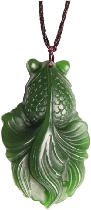 Opexicos 1Pcs Jadeite Goldfish Hand-Carved Jadeite Jade Pendant Necklace