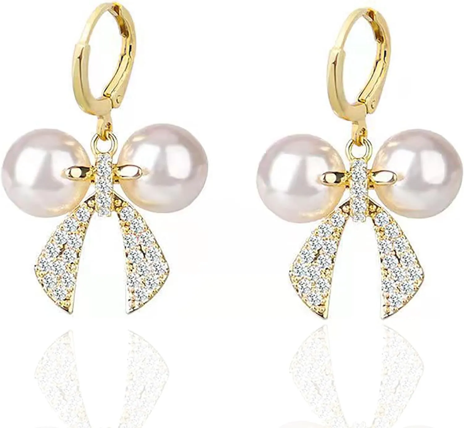 Pearl Bow Earrings for Women Delicate Bow Dangle Earrings Ribbon Bow Stud Earrings Bow Dangle Drop Earrings Preppy Cute Teen Christmas Jewelry Accessories