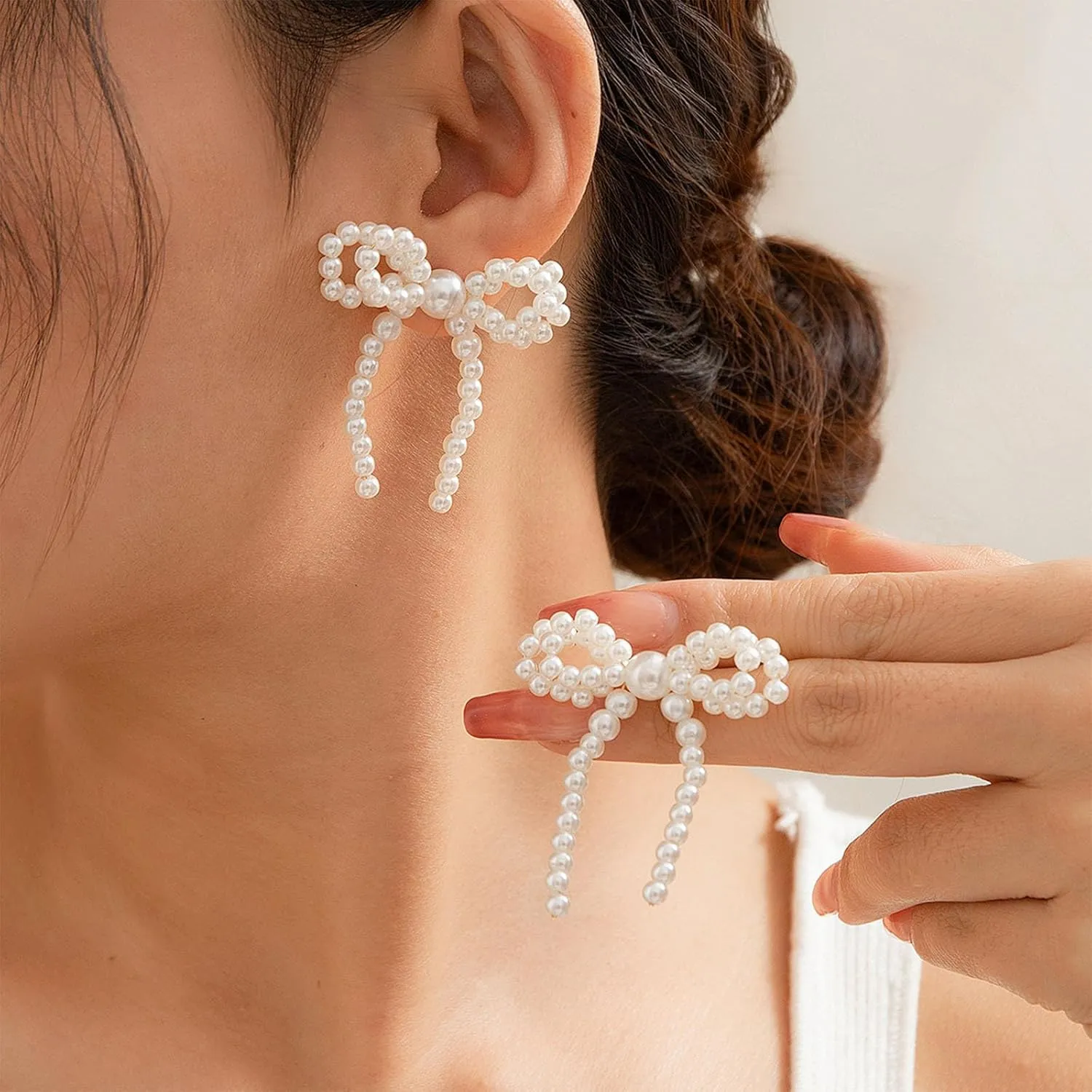 Pearl Bow Tassel Dangle Drop Earrings - Statement Earrings for Party, Holiday & Gifts