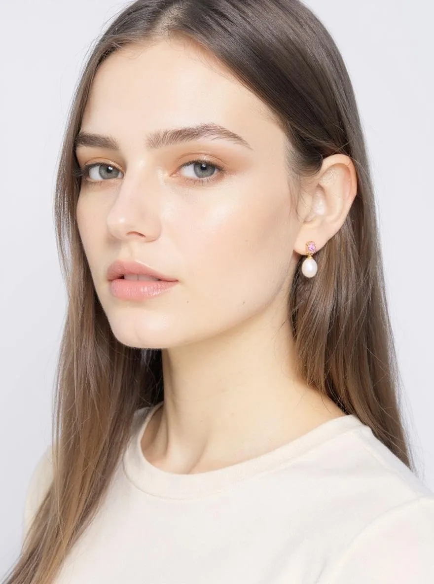 Pearl Drop Earrings Cubic Zirconia Stone Simulated Diamond Earrings for Prom, Bridesmaids, Birthday Women Jewelry