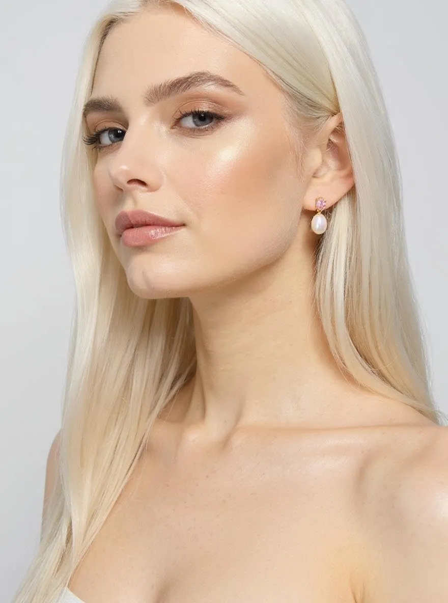 Pearl Drop Earrings Cubic Zirconia Stone Simulated Diamond Earrings for Prom, Bridesmaids, Birthday Women Jewelry