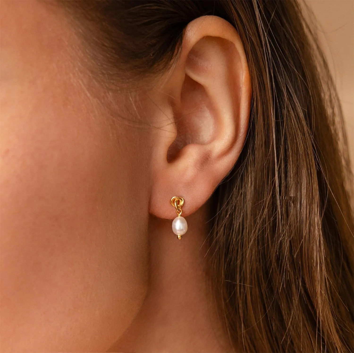 Pearl Earrings: 14k Gold-plated Dainty Pearl Drop Dangle Huggie Hoop Earrings for Women