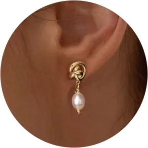 Pearl Earrings: 14k Gold-plated Dainty Pearl Drop Dangle Huggie Hoop Earrings for Women