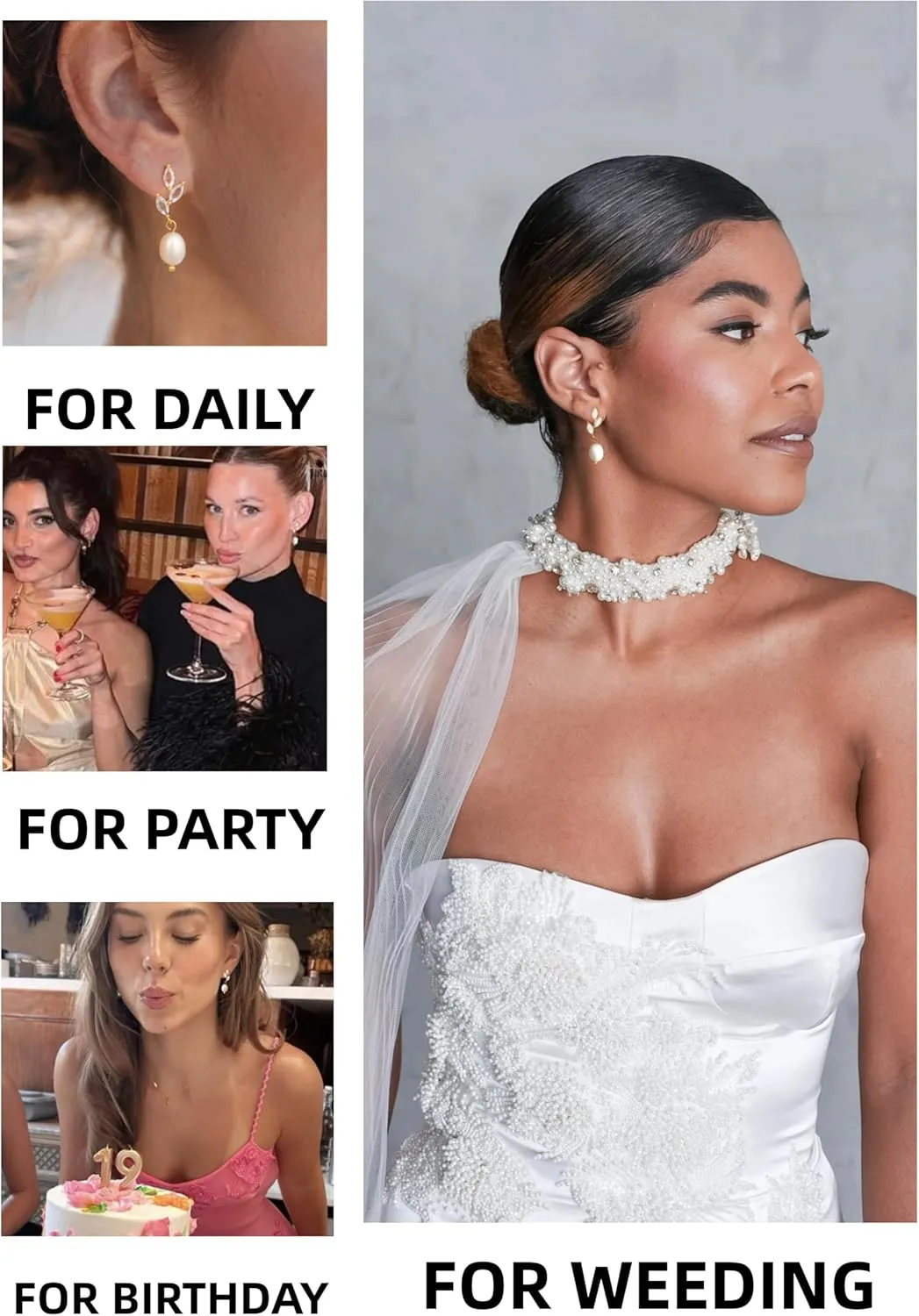 Pearl Earrings for Women - Dainty Gold Earrings Trendy 14K Gold Plated Freshwater Pearl Dangle Hoop Stud Earrings for Women Wedding Jewelry Gift for Women