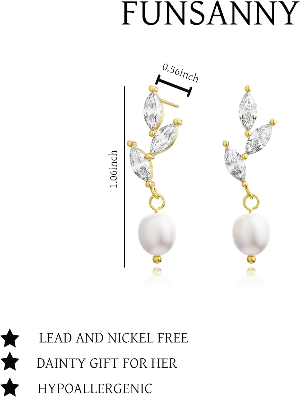 Pearl Earrings for Women - Dainty Gold Earrings Trendy 14K Gold Plated Freshwater Pearl Dangle Hoop Stud Earrings for Women Wedding Jewelry Gift for Women