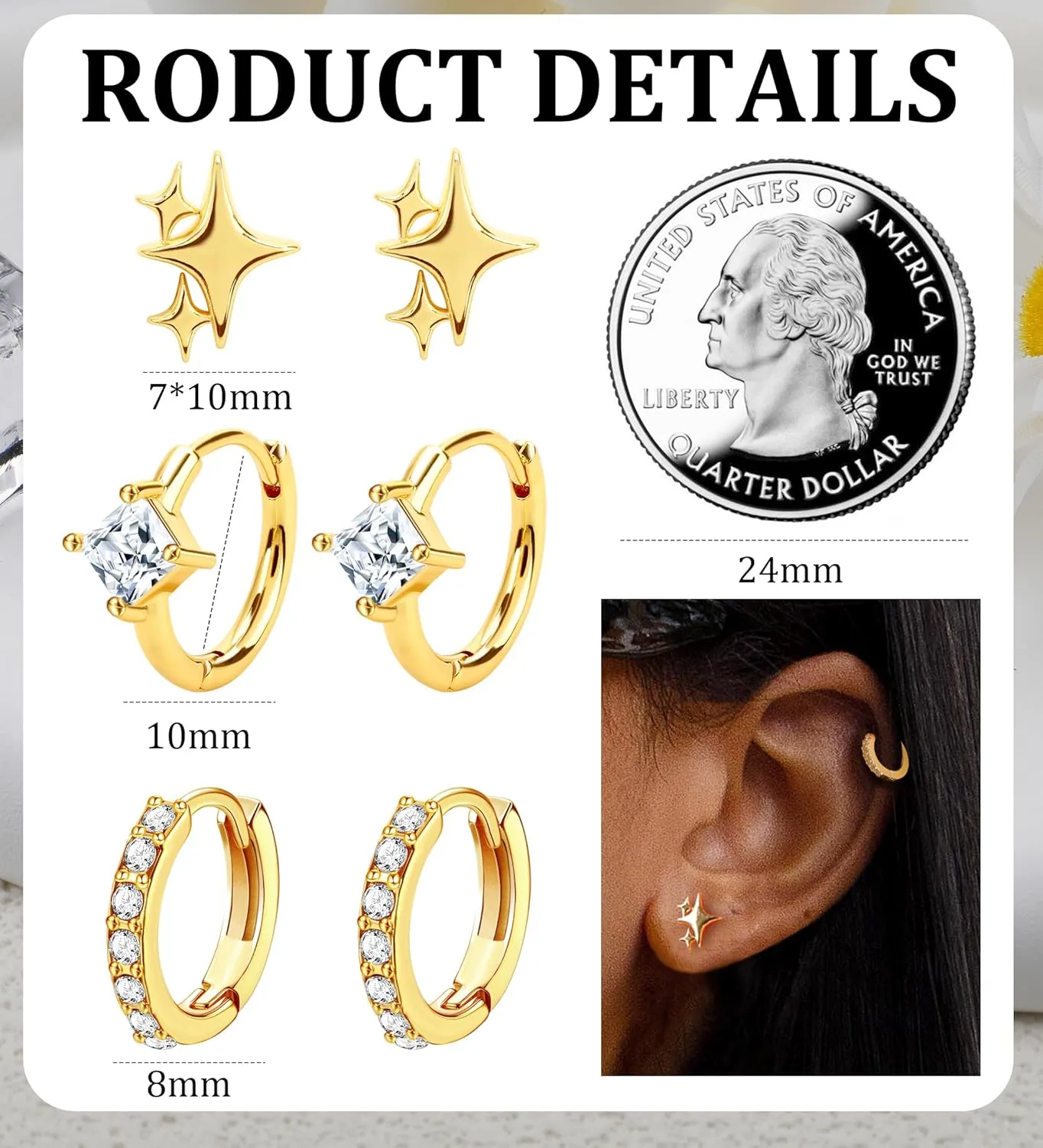 Pearl Earrings for Women, Staligue 14k Gold Plated Pearl Drop Hoop Earrings 3 Pairs Dangle Earring Stacks for Women Trendy Hypoallergenic Sterling Silver Stud Earring Dainty Gold Wedding Jewelry