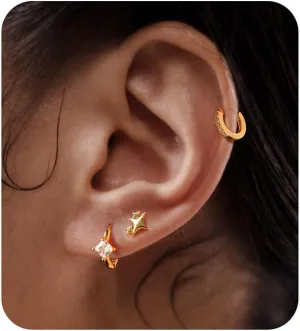 Pearl Earrings for Women, Staligue 14k Gold Plated Pearl Drop Hoop Earrings 3 Pairs Dangle Earring Stacks for Women Trendy Hypoallergenic Sterling Silver Stud Earring Dainty Gold Wedding Jewelry
