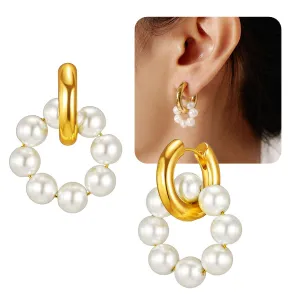 Pearl Hoop Earrings for Women WGXIA Trendy Pearls Huggie Earrings Hypoallergenic Earrings for Sensitive Ears for Mother Daughter Girlfirend Jewelly Christmas Birthday Present (Round-Pearl)